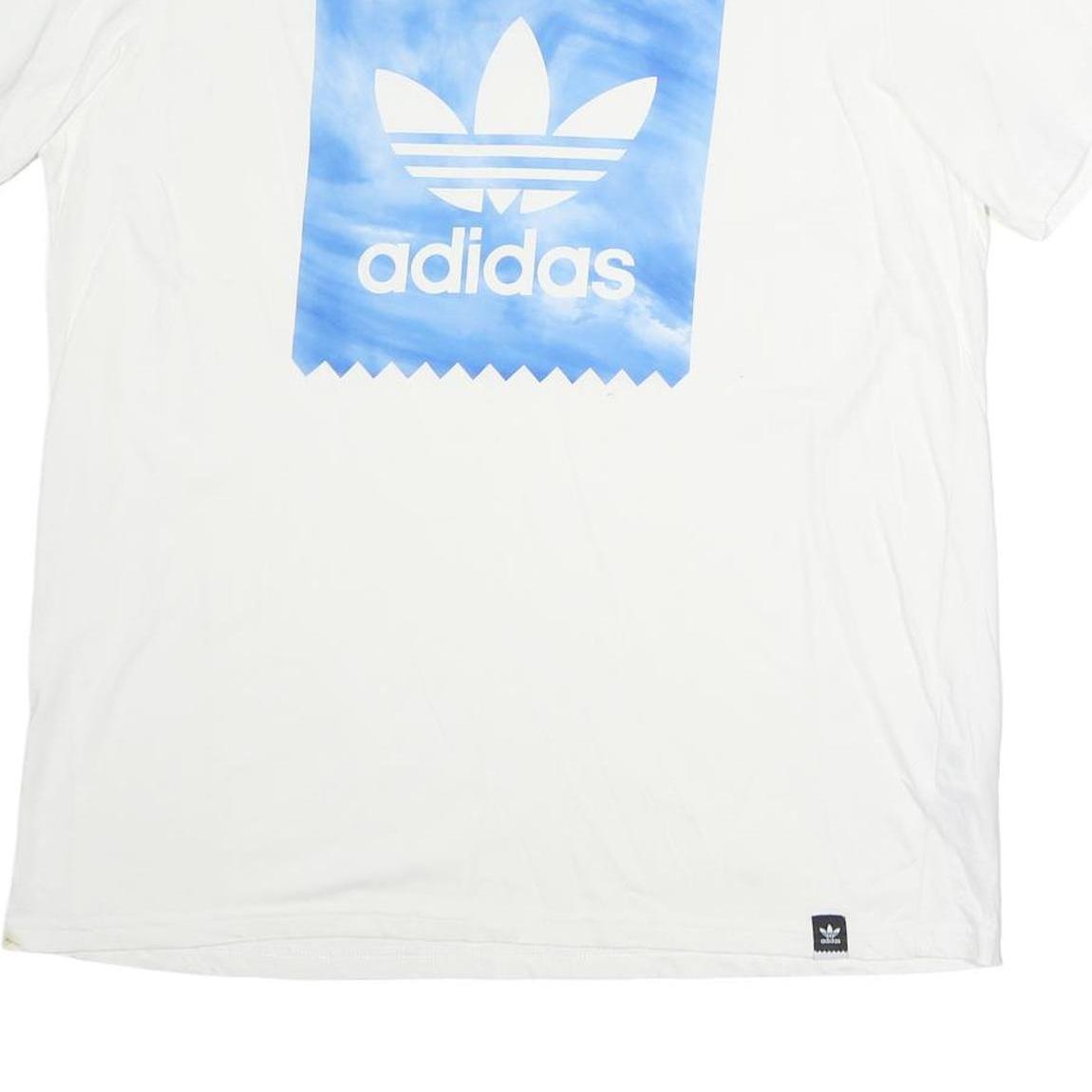 ADIDAS Mens White Blue Graphic T-Shirt XL Short Sleeve Crew Neck Cotton Casual