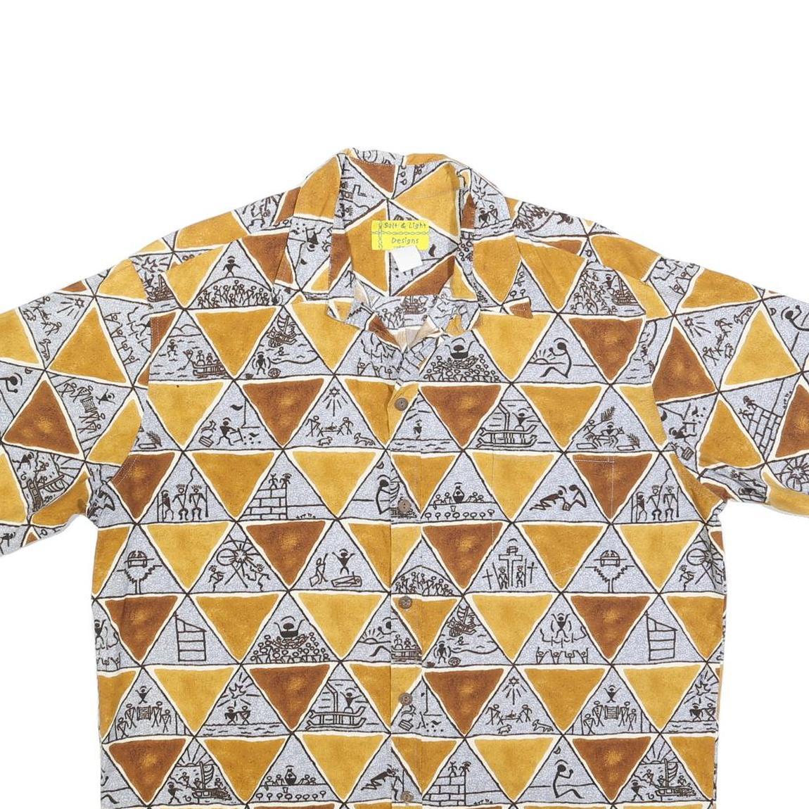 SALT & LIGHT Mens Yellow & Brown Patterned Shirt XL Cotton Blend Casual Summer