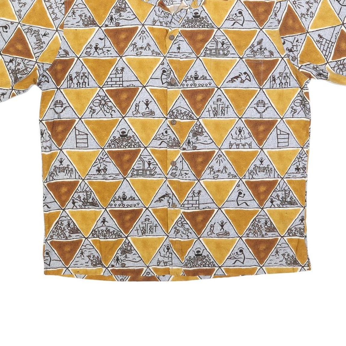 SALT & LIGHT Mens Yellow & Brown Patterned Shirt XL Cotton Blend Casual Summer