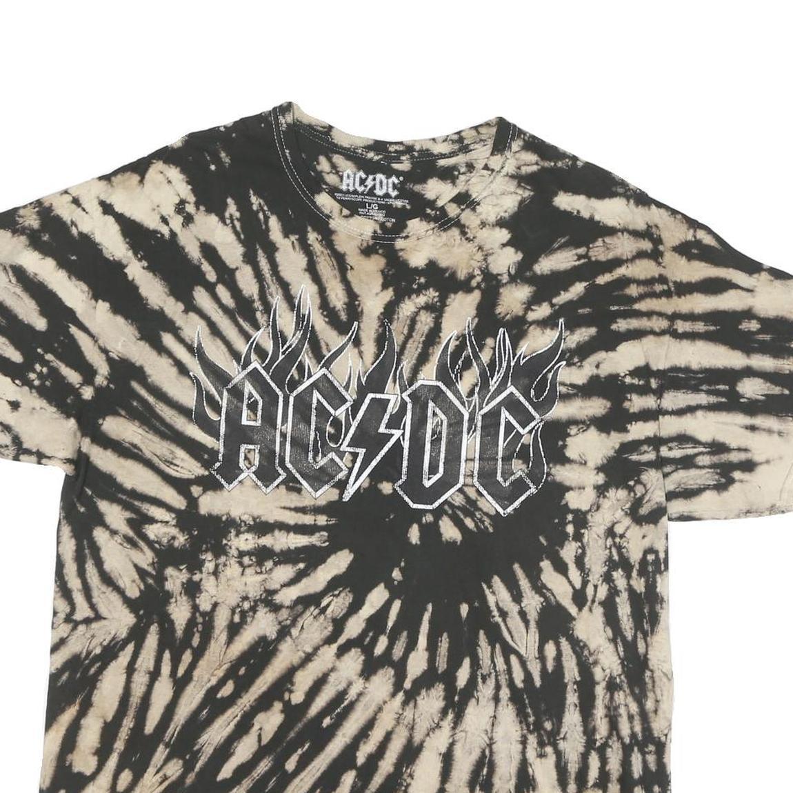 AC DC Mens Black & Beige Tie Dye Graphic T-Shirt L Short Sleeve Crew Neck Rock