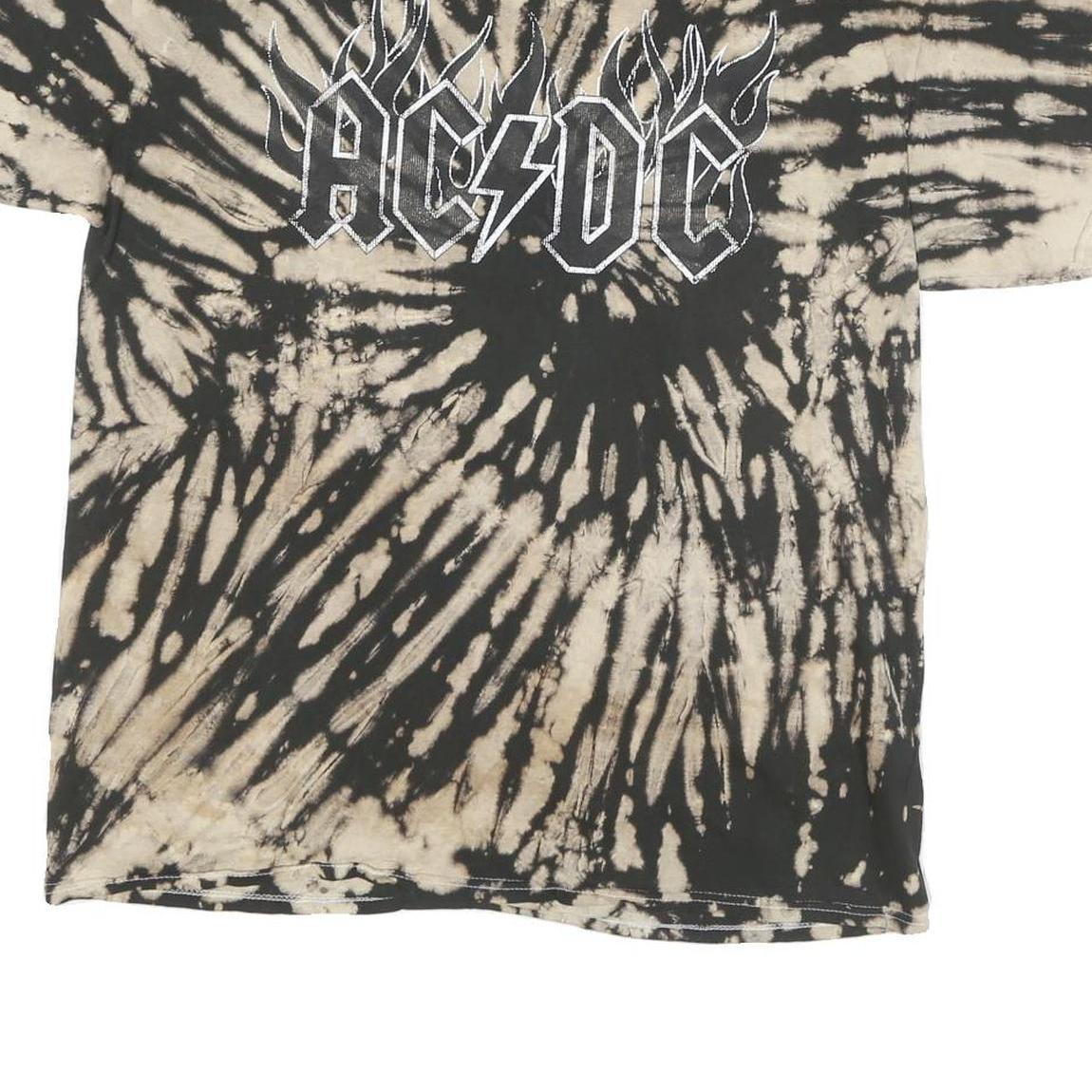 AC DC Mens Black & Beige Tie Dye Graphic T-Shirt L Short Sleeve Crew Neck Rock