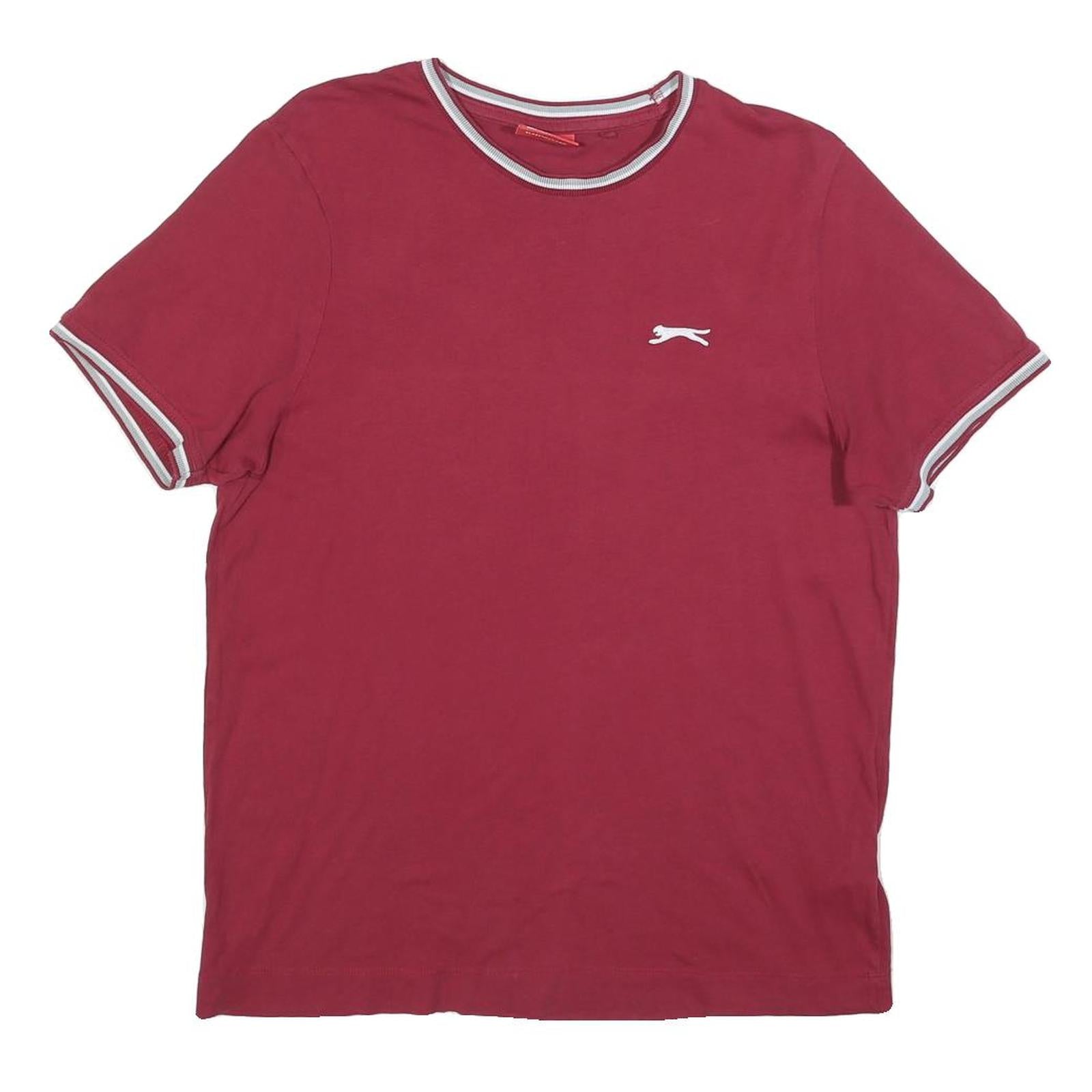 SLAZENGER Mens Maroon & White Classic T-Shirt S Short Sleeve Crew Neck Piped
