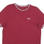 SLAZENGER Mens Maroon & White Classic T-Shirt S Short Sleeve Crew Neck Piped