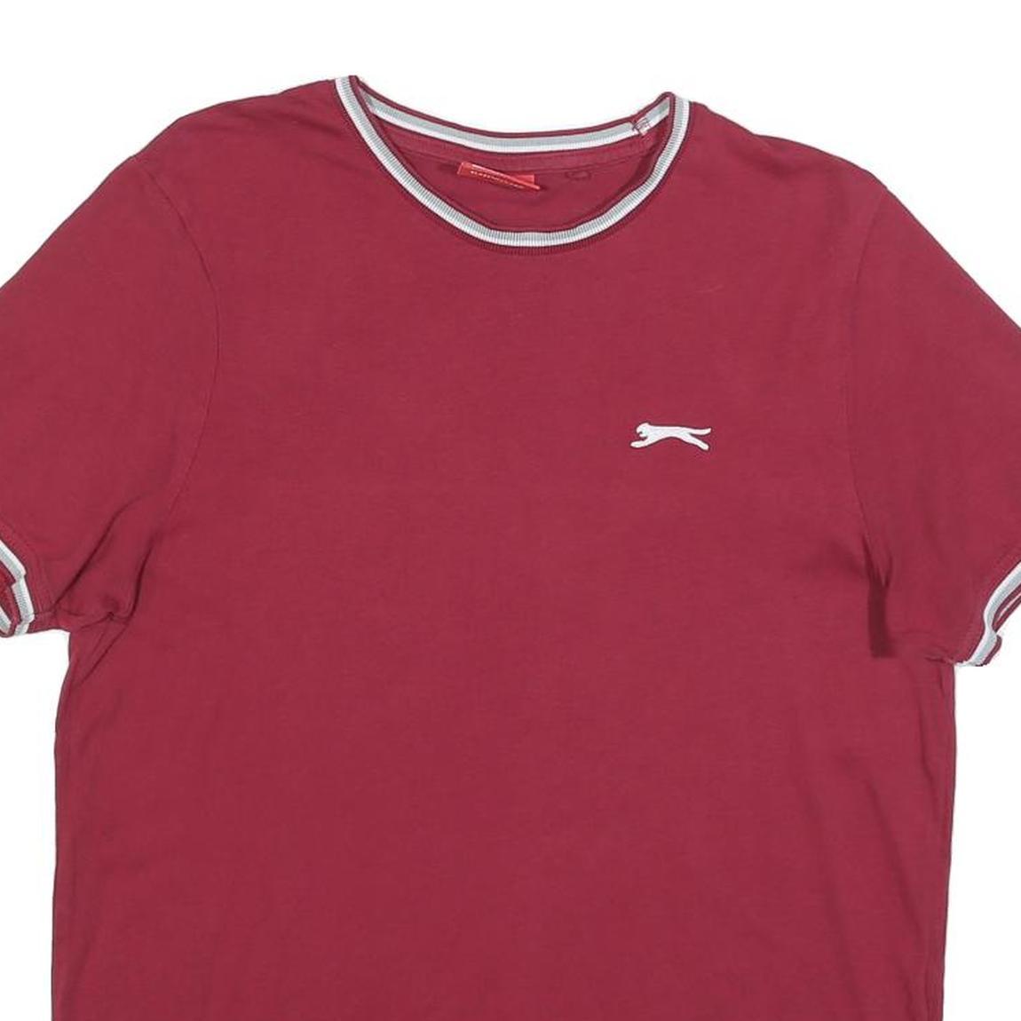 SLAZENGER Mens Maroon & White Classic T-Shirt S Short Sleeve Crew Neck Piped