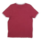 SLAZENGER Mens Maroon & White Classic T-Shirt S Short Sleeve Crew Neck Piped