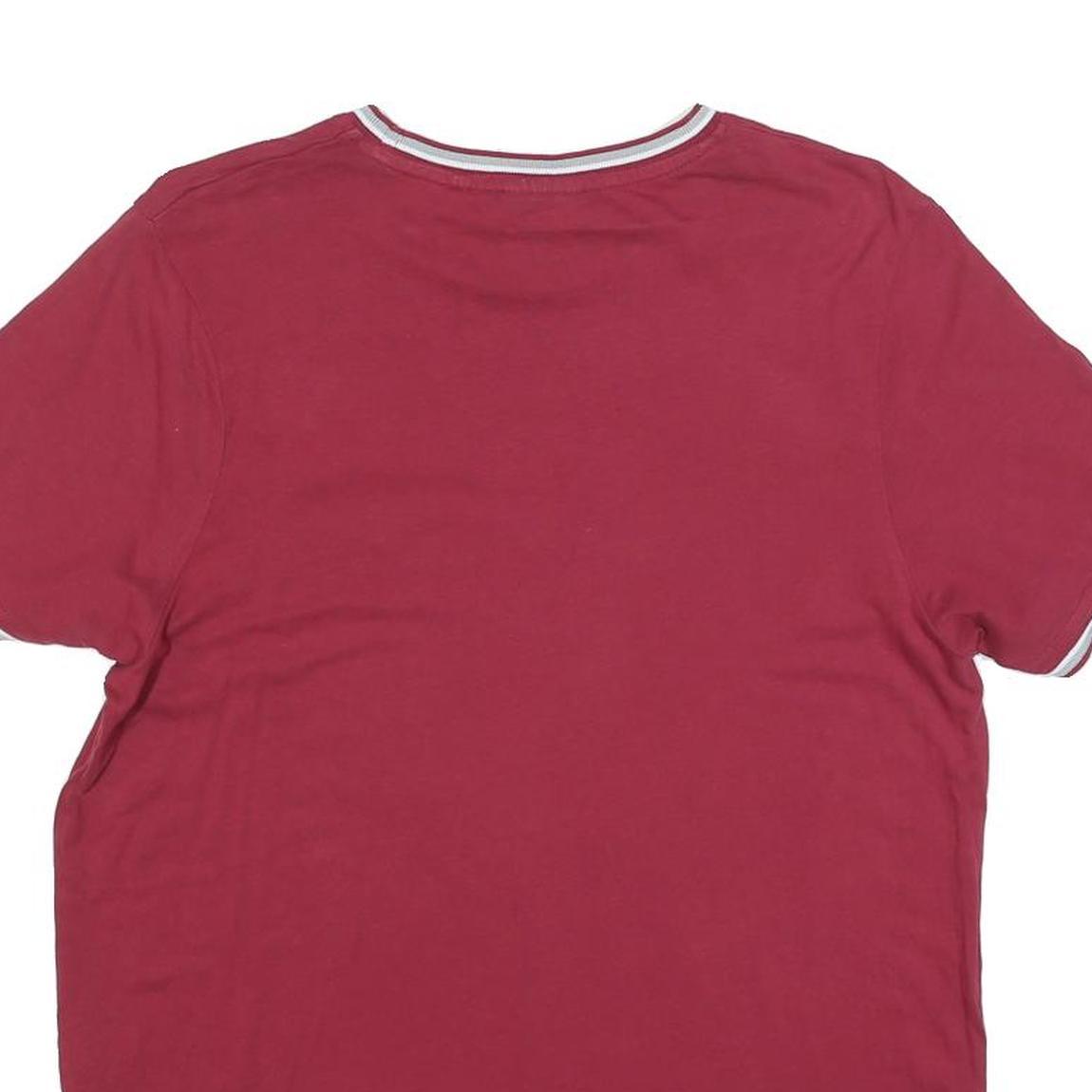 SLAZENGER Mens Maroon & White Classic T-Shirt S Short Sleeve Crew Neck Piped