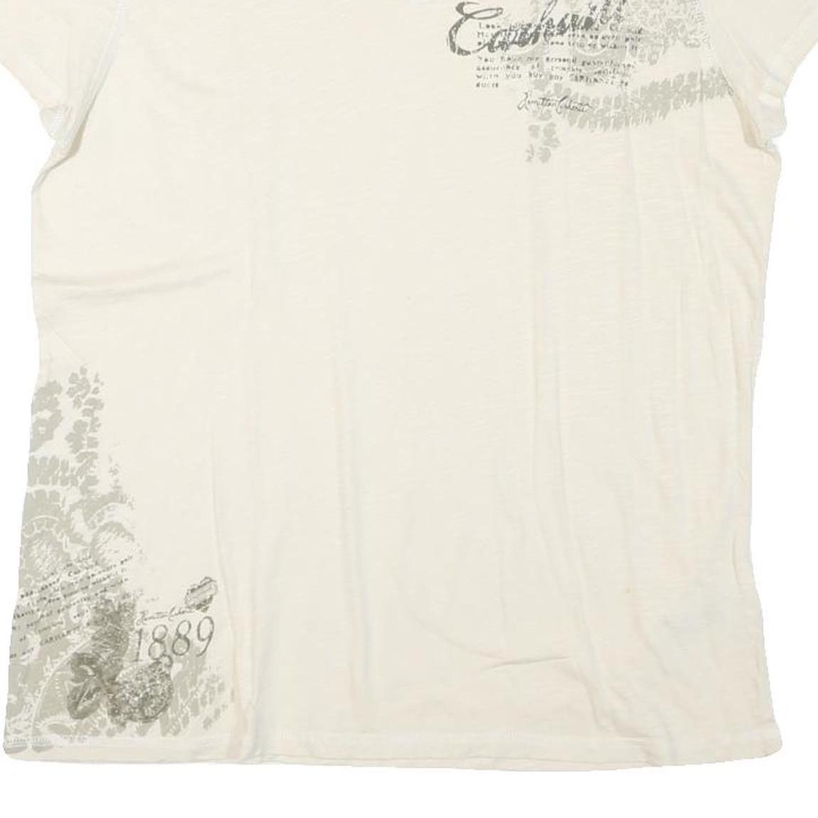 CARHARTT Womens Cream Printed Cotton Blend T-Shirt L V-Neck Short Sleeve Casual
