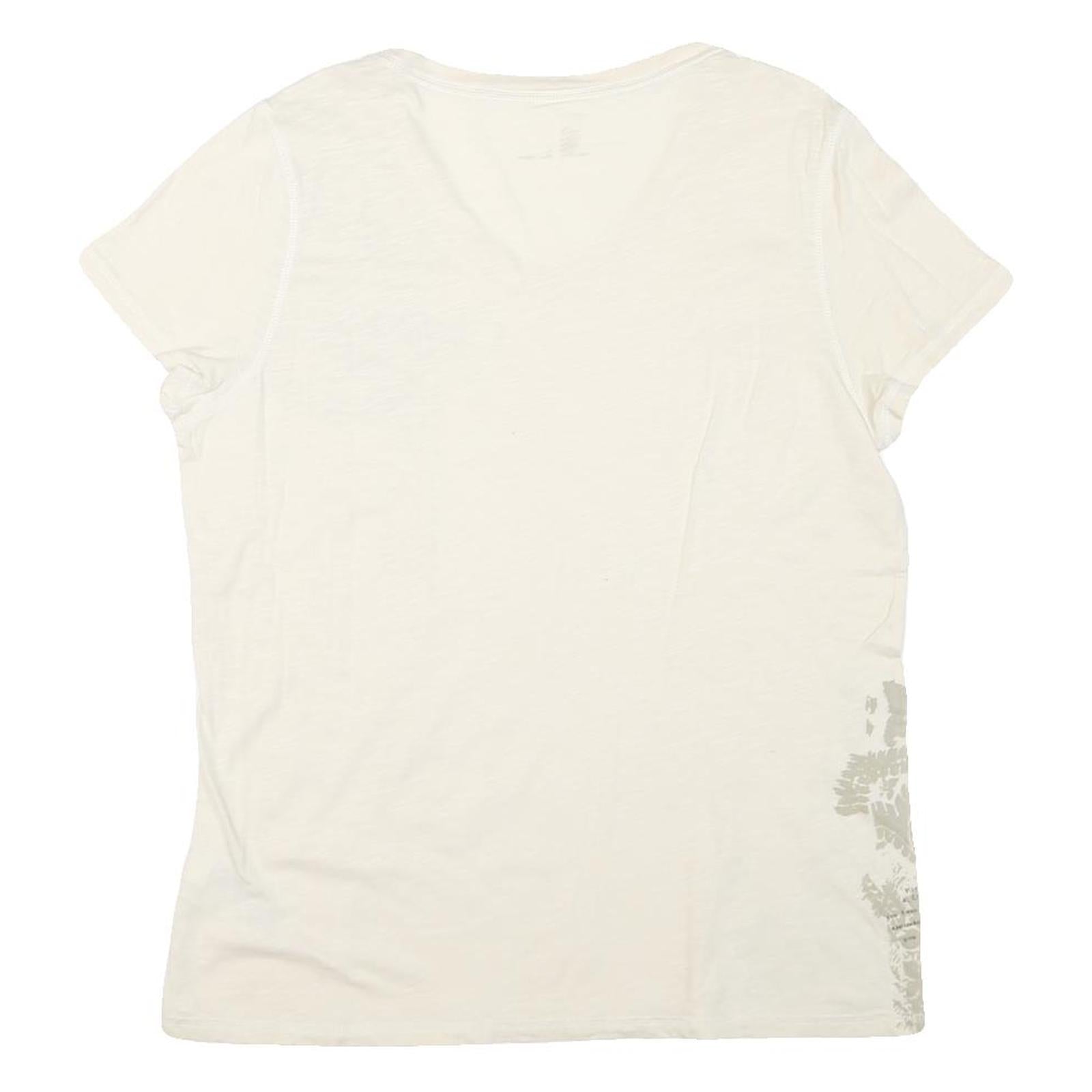 CARHARTT Womens Cream Printed Cotton Blend T-Shirt L V-Neck Short Sleeve Casual