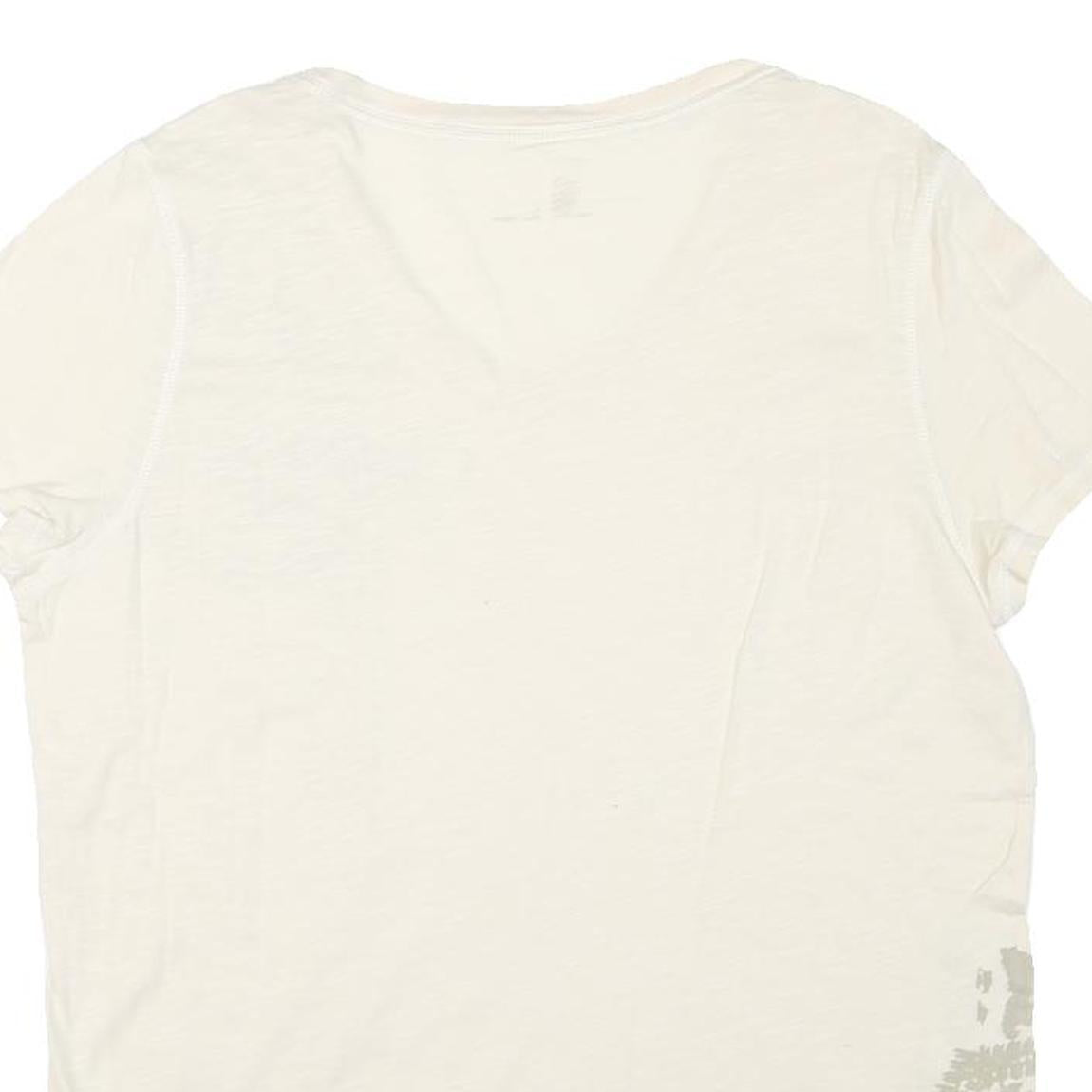 CARHARTT Womens Cream Printed Cotton Blend T-Shirt L V-Neck Short Sleeve Casual