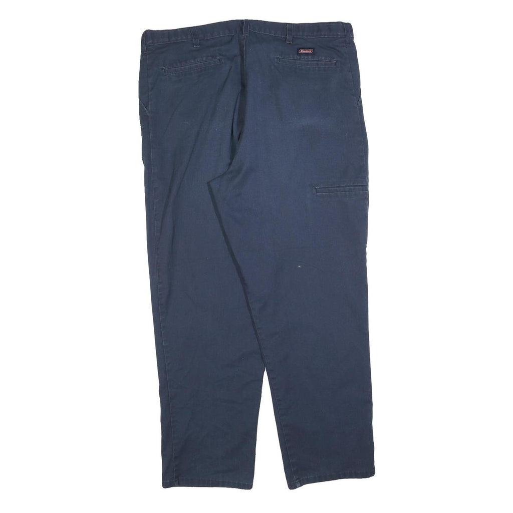 DICKIES Mens Cotton Blend Navy Regular Straight Trousers W40 L32 Workwear Zip