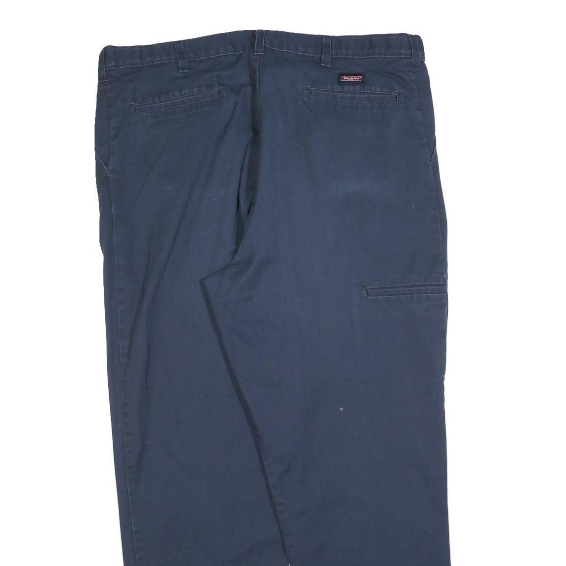 DICKIES Mens Cotton Blend Navy Regular Straight Trousers W40 L32 Workwear Zip