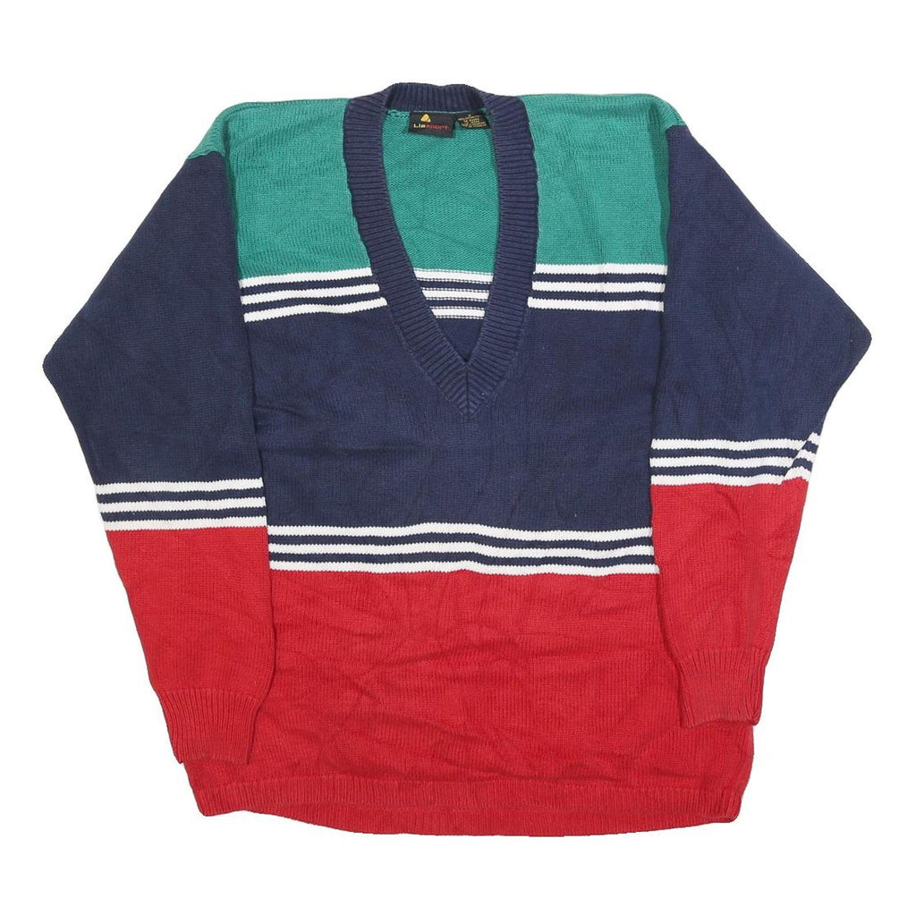 LIZ SPORT Womens Blue & Green & Red Patterned V-Neck Basic Knit Jumper S Cotton