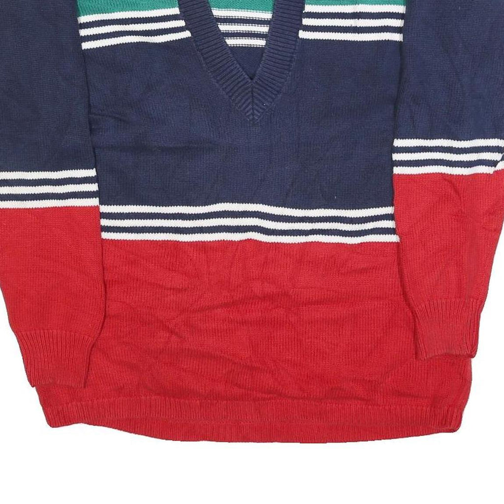 LIZ SPORT Womens Blue & Green & Red Patterned V-Neck Basic Knit Jumper S Cotton