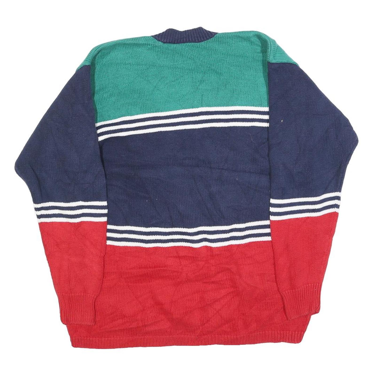 LIZ SPORT Womens Blue & Green & Red Patterned V-Neck Basic Knit Jumper S Cotton