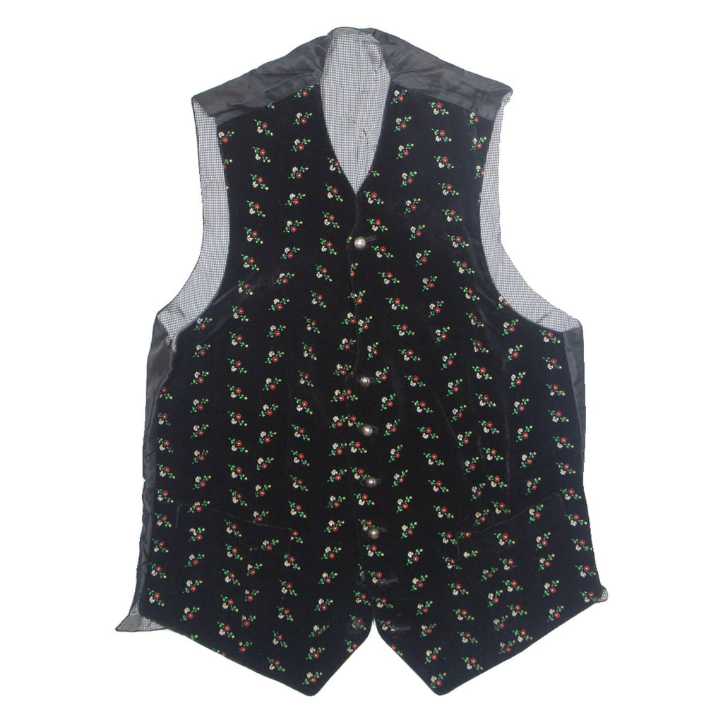 Womens Blazer Waistcoat Black 90s Floral S