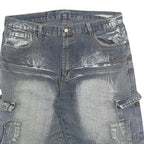 Mens Blue Casual Cargo Cotton Blend Shorts L W36 Pocket Detailing