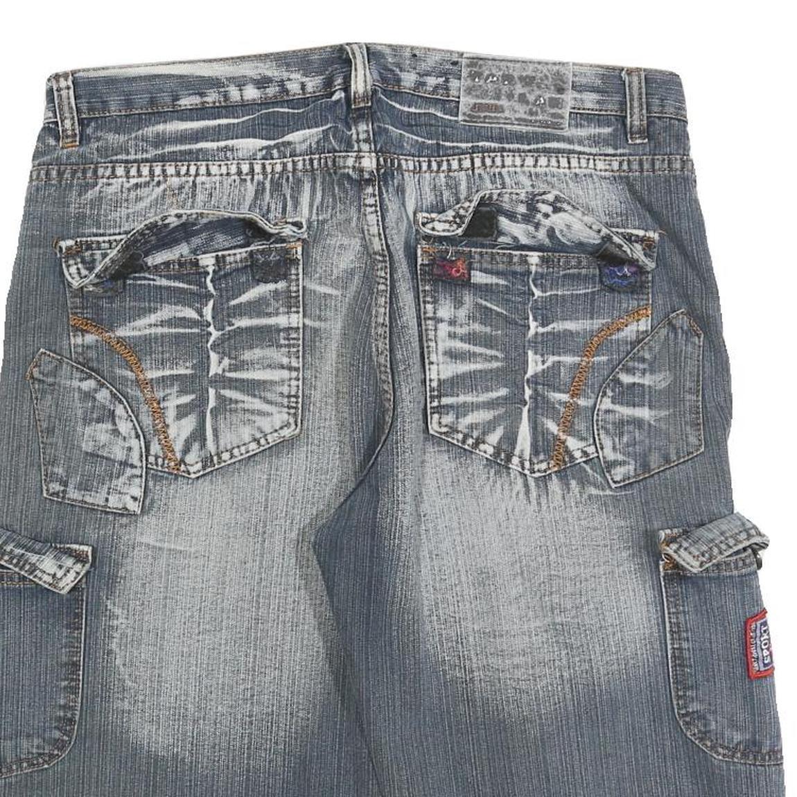 Mens Blue Casual Cargo Cotton Blend Shorts L W36 Pocket Detailing