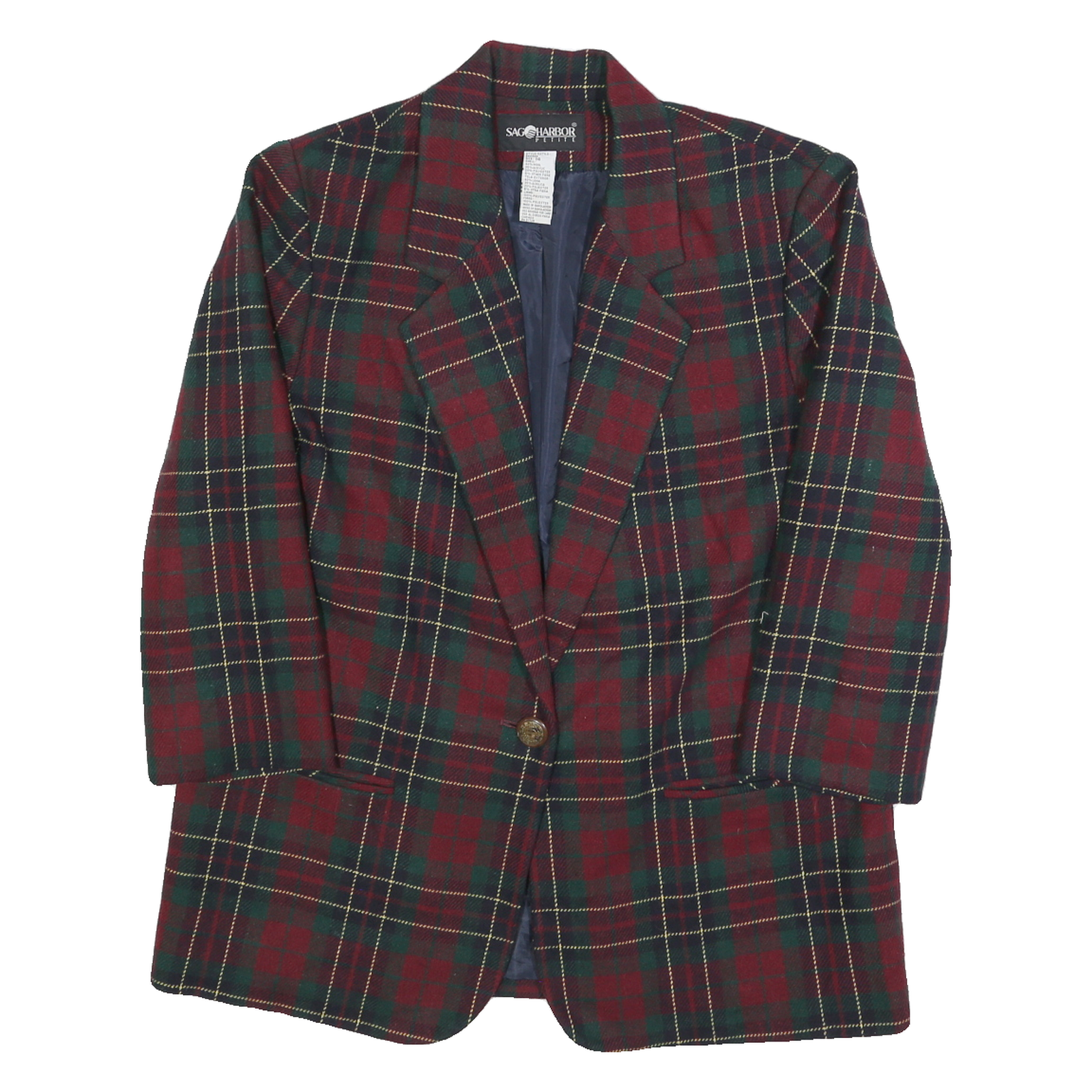 SAG HARBOR Womens Red & Green Checked Wool Blend Classic Jacket L Button Closure
