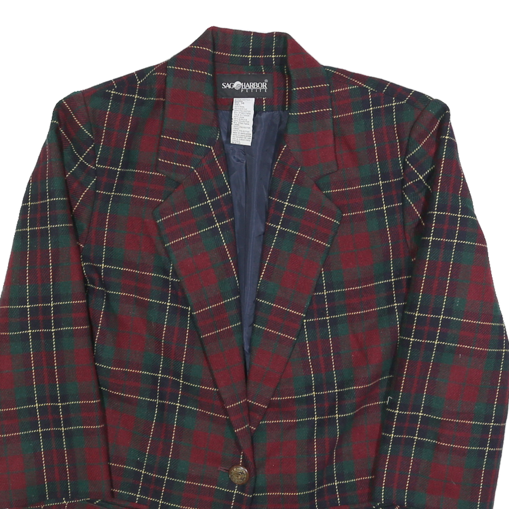 SAG HARBOR Womens Red & Green Checked Wool Blend Classic Jacket L Button Closure