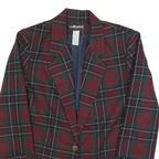 SAG HARBOR Womens Red & Green Checked Wool Blend Classic Jacket L Button Closure