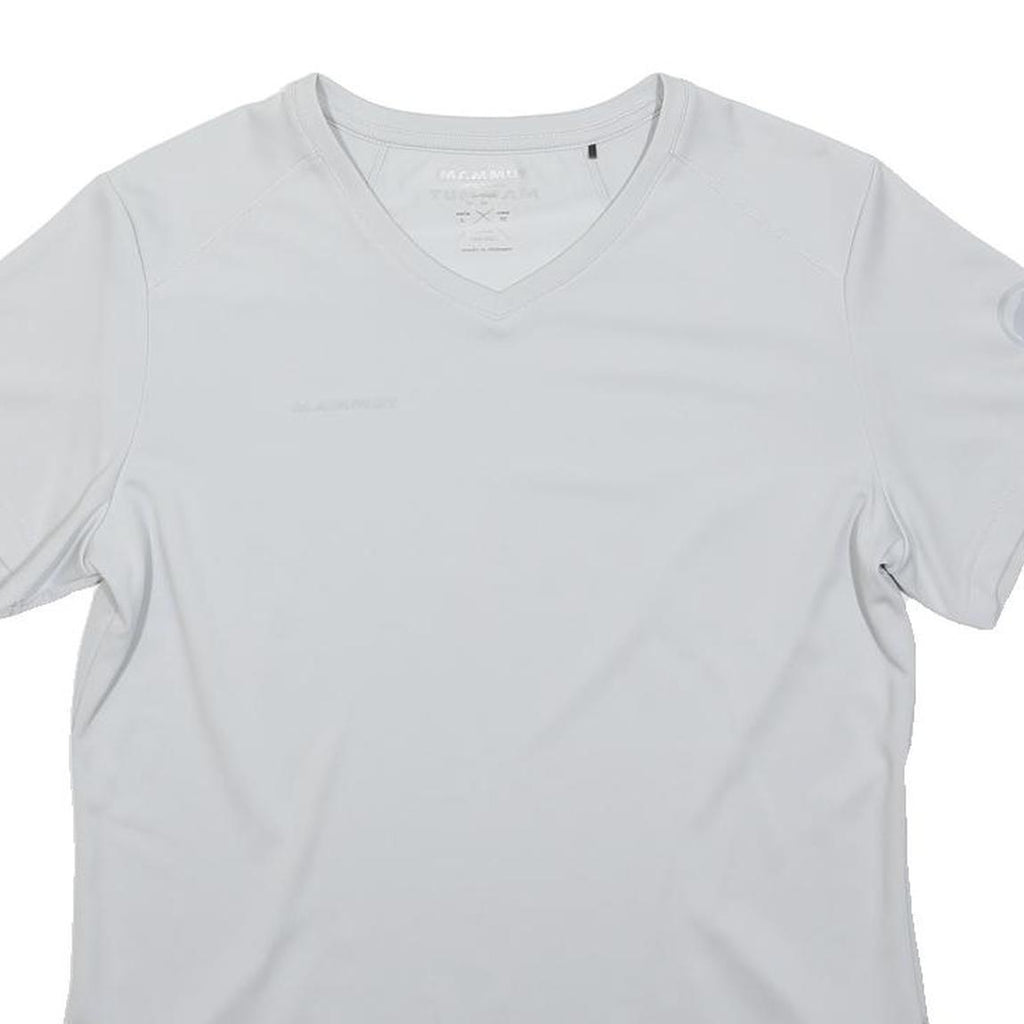 MAMMUT Mens White Polyester Modern T-Shirt M Short Sleeve V-Neck Lightweight