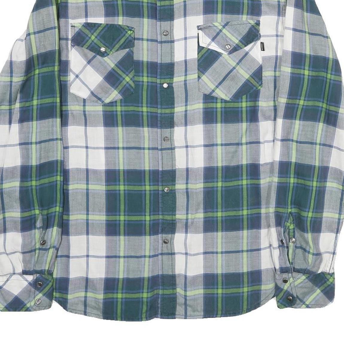 DIESEL Mens Blue Green Plaid Shirt L Cotton Long Sleeve Casual Button Fastening