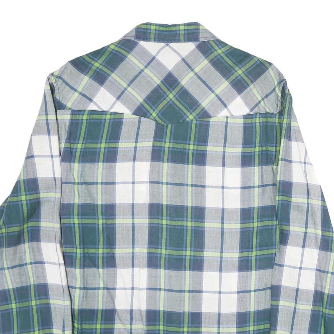 DIESEL Mens Blue Green Plaid Shirt L Cotton Long Sleeve Casual Button Fastening