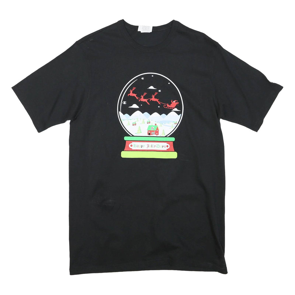 CHAMPION Mens Black Happy Jolly Days Graphic T-Shirt L Short Sleeve Crew Neck