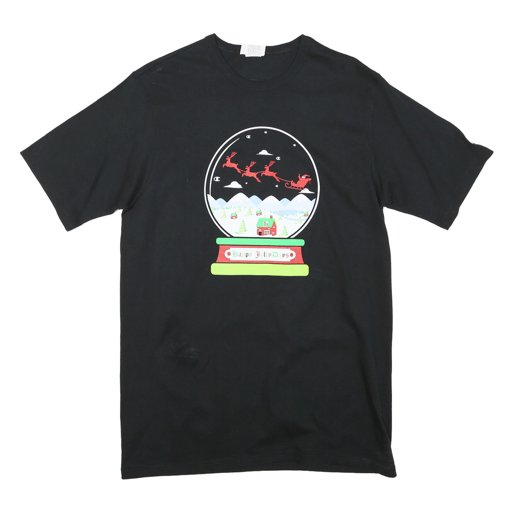 CHAMPION Mens Black Happy Jolly Days Graphic T-Shirt L Short Sleeve Crew Neck