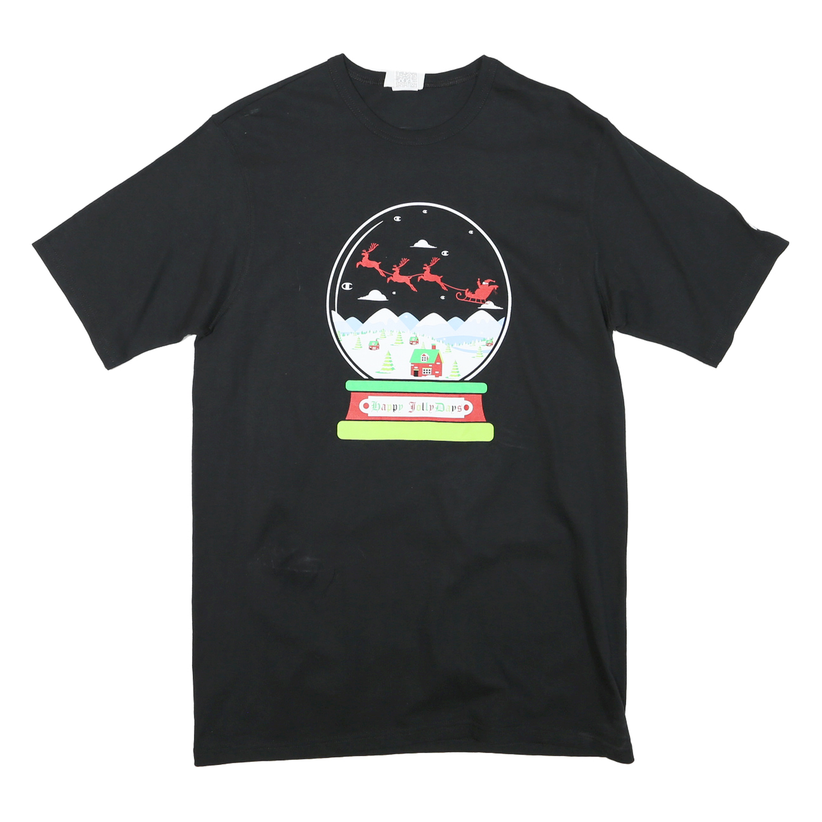 CHAMPION Mens Black Happy Jolly Days Graphic T-Shirt L Short Sleeve Crew Neck