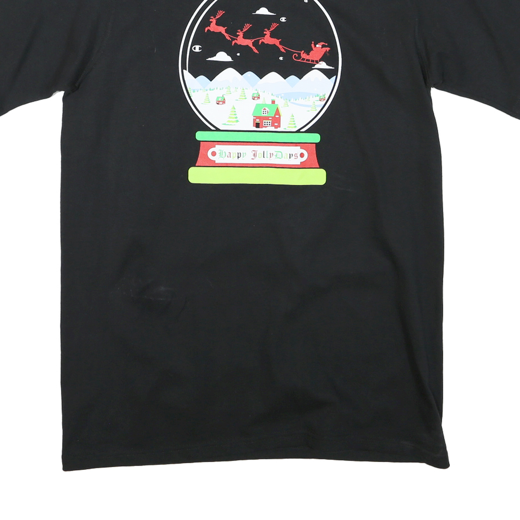 CHAMPION Mens Black Happy Jolly Days Graphic T-Shirt L Short Sleeve Crew Neck