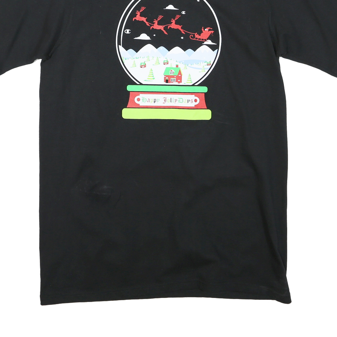 CHAMPION Mens Black Happy Jolly Days Graphic T-Shirt L Short Sleeve Crew Neck
