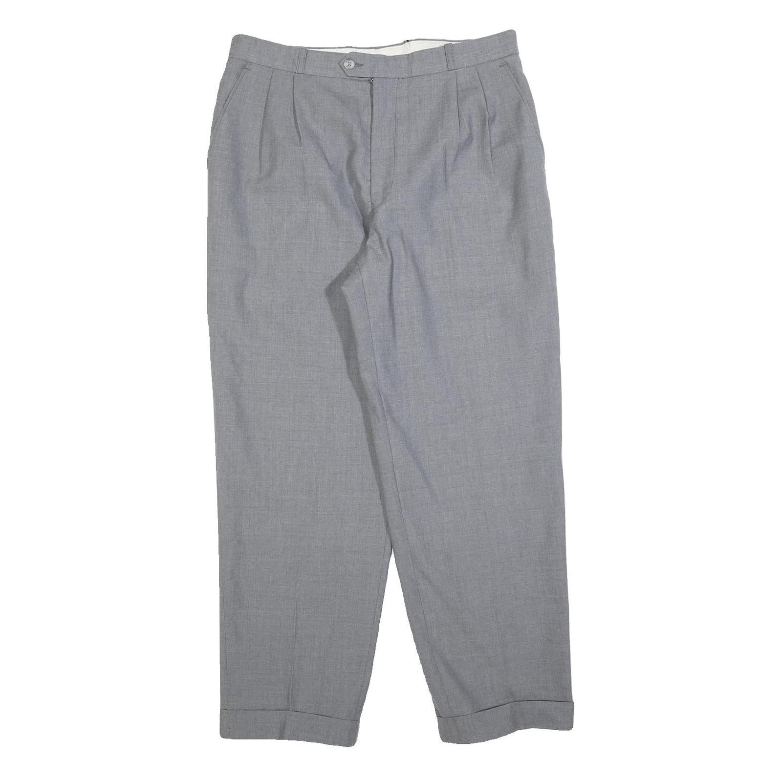 SPENGLER Mens Grey Regular Tapered Trousers W32 L28 Smart Casual Zip