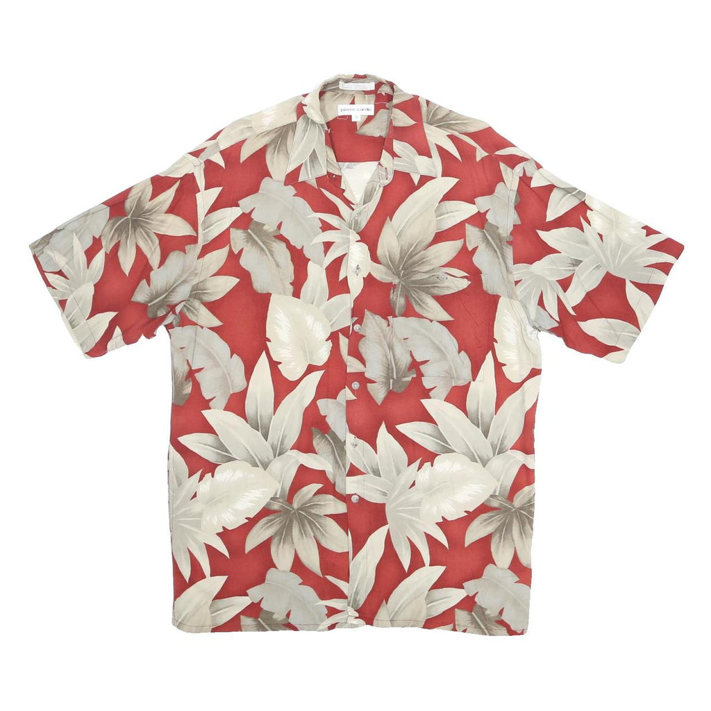 PIERRE CARDIN Mens Red & Cream Floral Rayon Shirt M Summer Casual Vacation Style