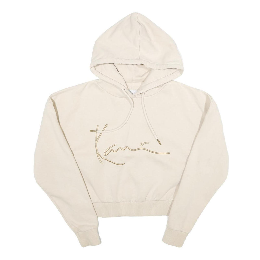 KARL KANI Womens Cream Hoodie M Cotton Blend Drawstring Pullover Sweatshirt
