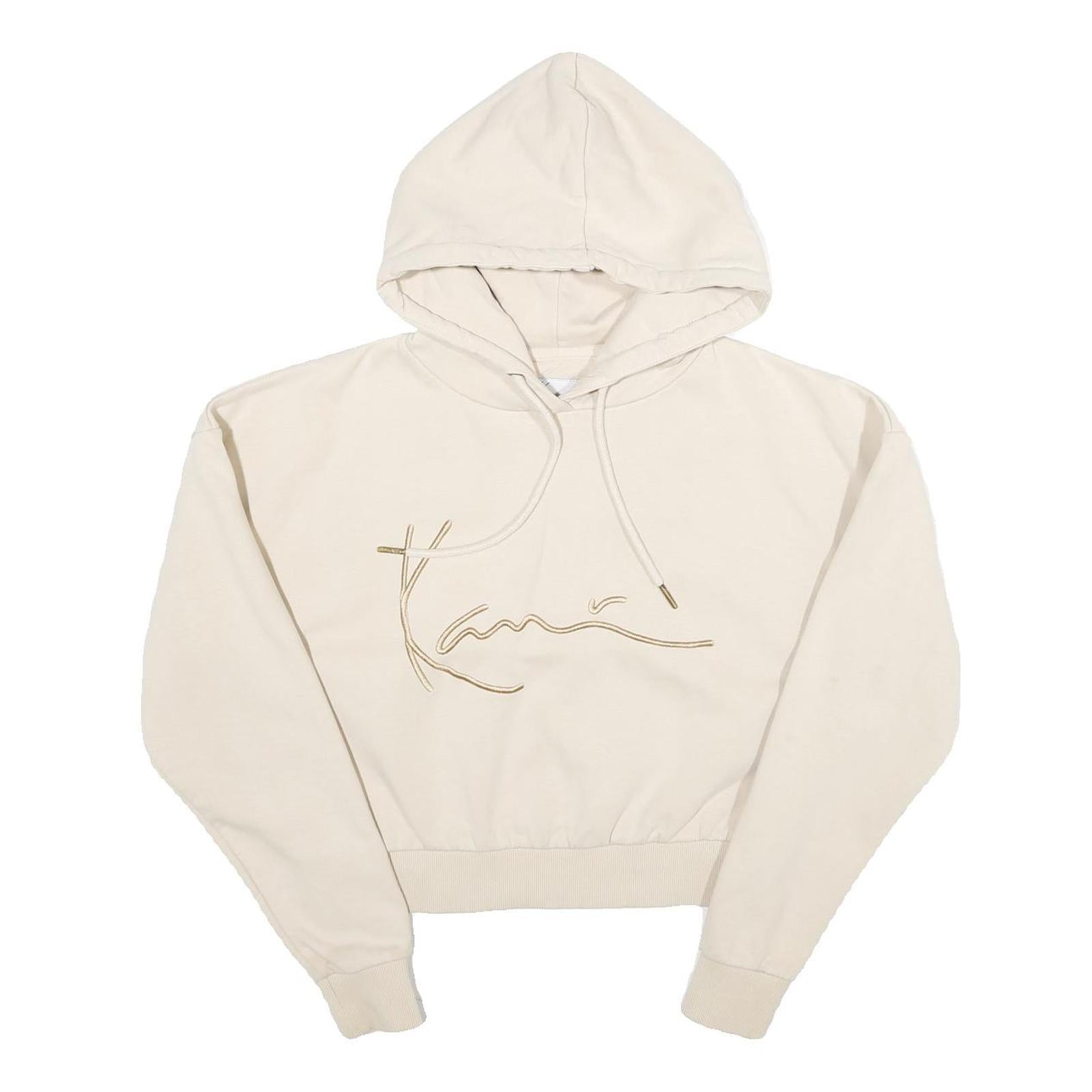 KARL KANI Womens Cream Hoodie M Cotton Blend Drawstring Pullover Sweatshirt
