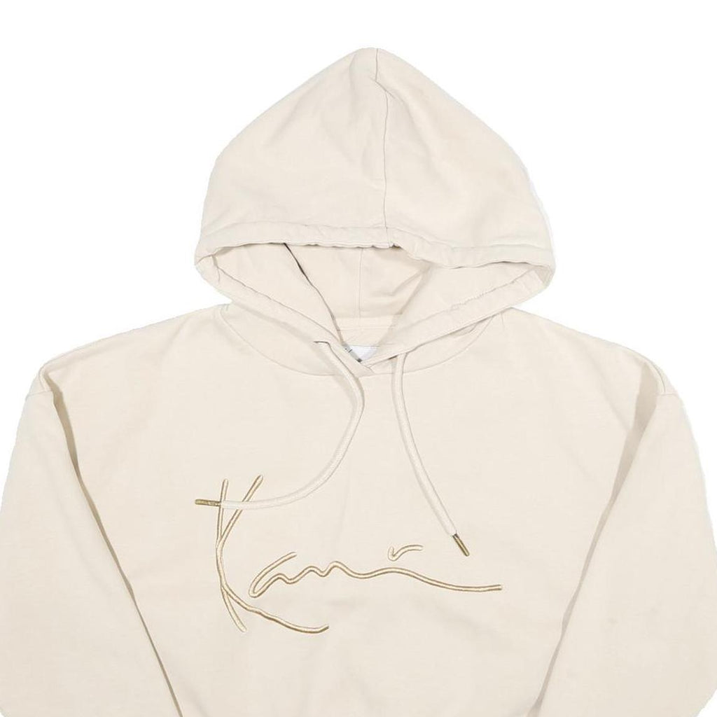 KARL KANI Womens Cream Hoodie M Cotton Blend Drawstring Pullover Sweatshirt