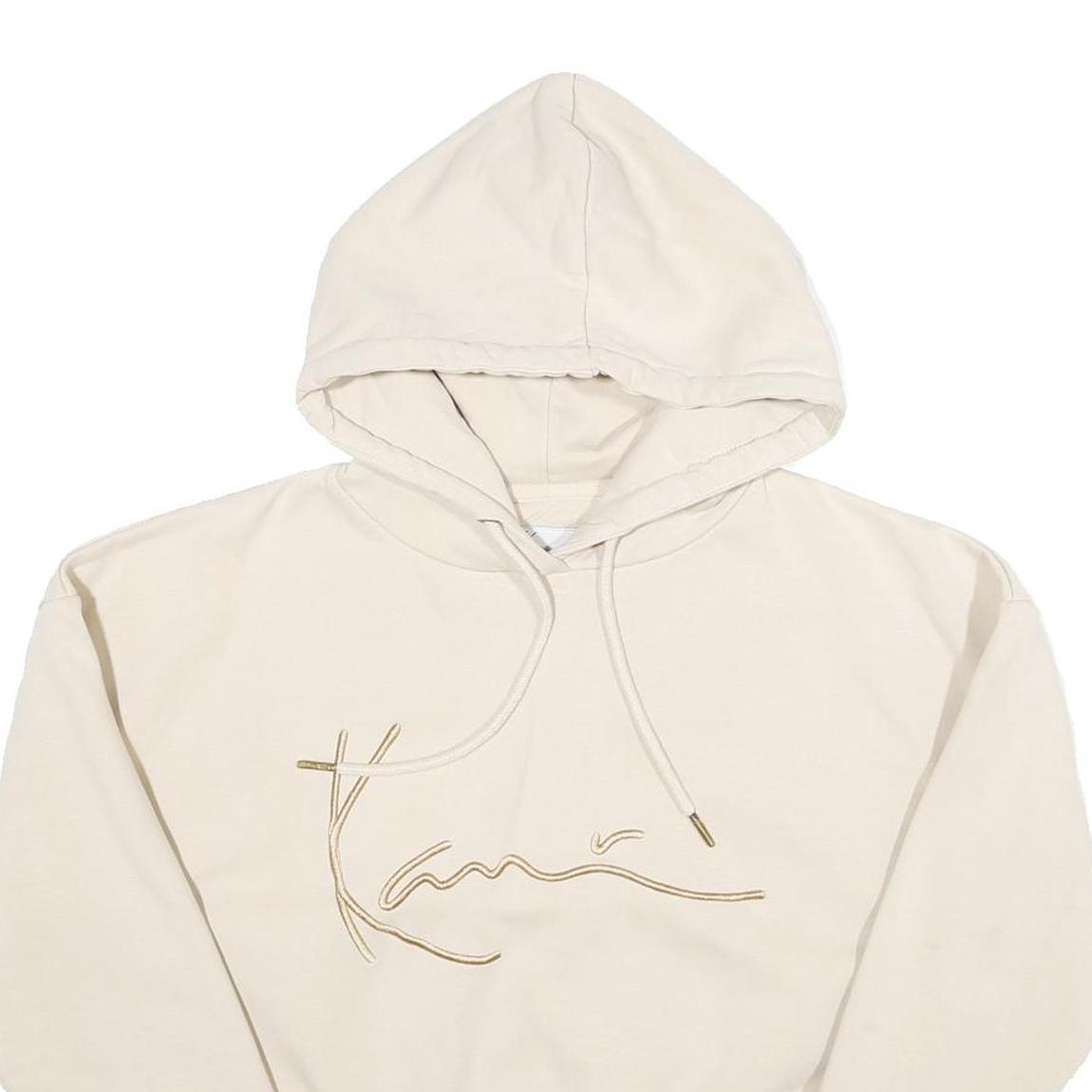 KARL KANI Womens Cream Hoodie M Cotton Blend Drawstring Pullover Sweatshirt