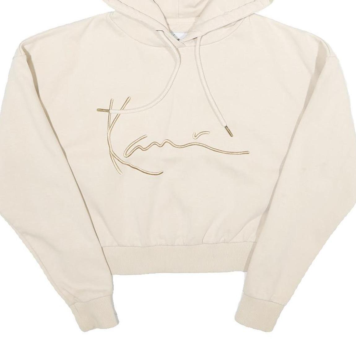 KARL KANI Womens Cream Hoodie M Cotton Blend Drawstring Pullover Sweatshirt
