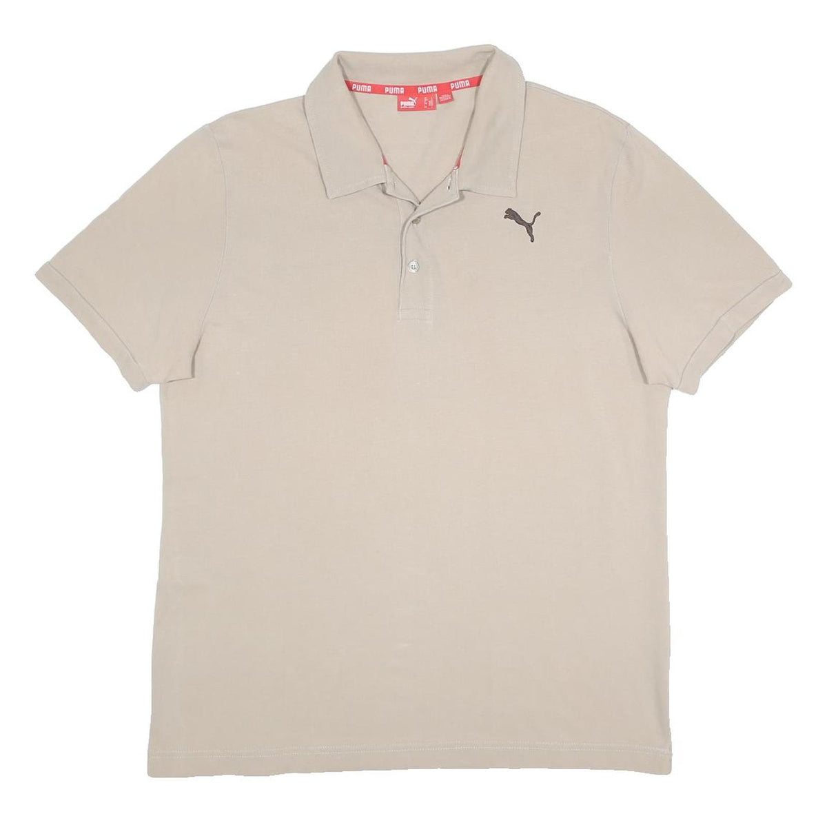 PUMA Mens Beige Short Sleeve Plain Polo Shirt L Cotton Blend Casual