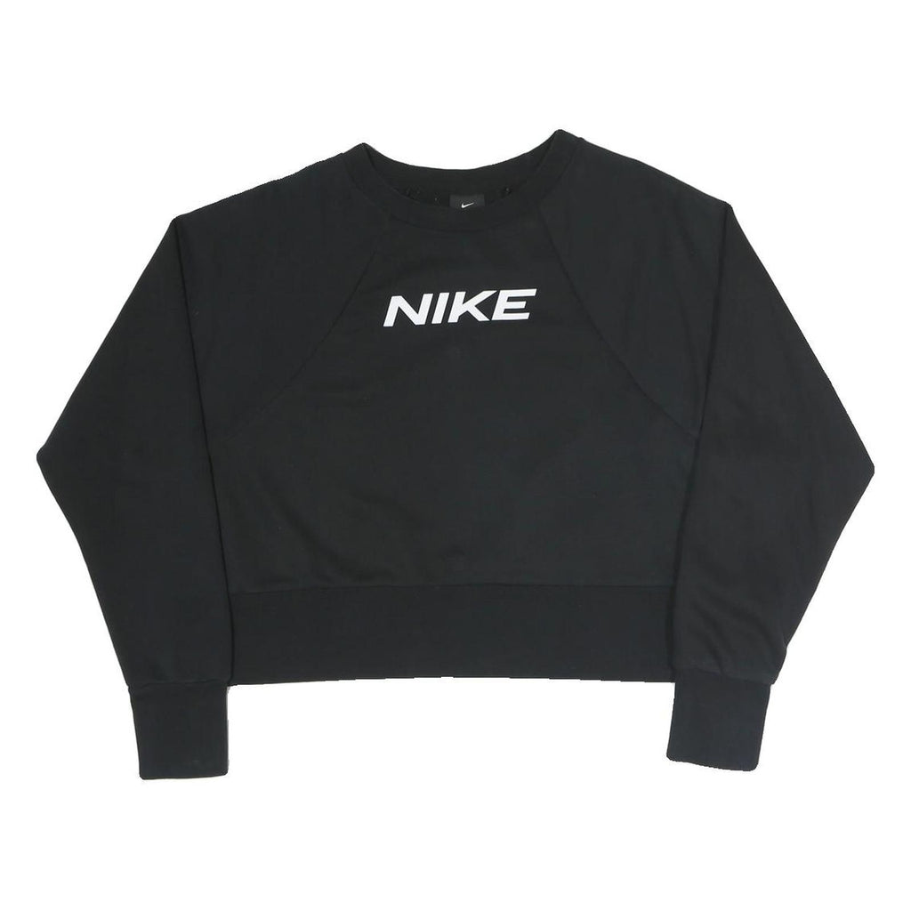 NIKE Womens Black Crew Neck M Logo Sweatshirt Cotton Blend Pullover