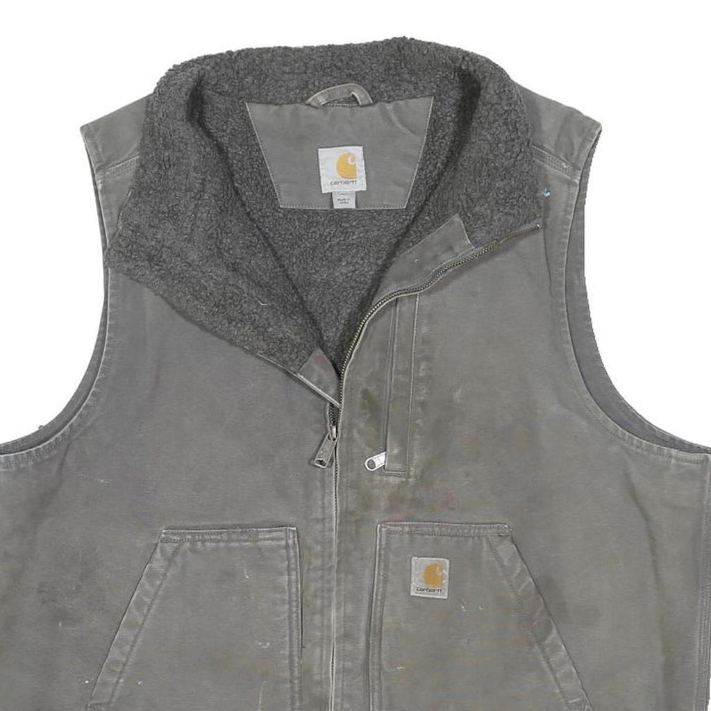 CARHARTT Mens Grey Brown Zip Up Cotton Blend Workwear Jacket L Fleece