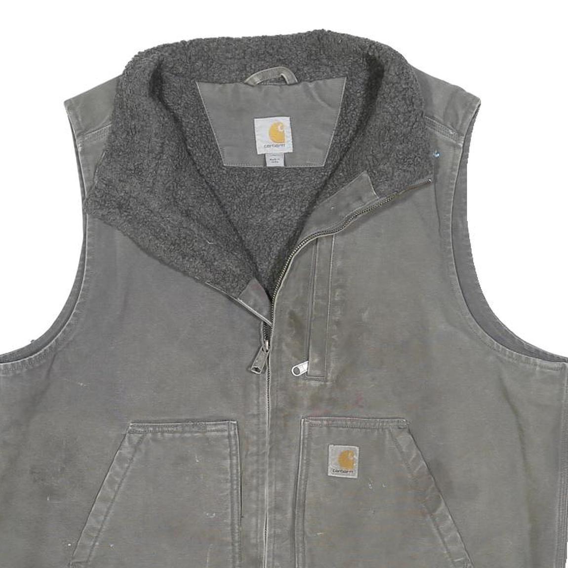 CARHARTT Mens Grey Brown Zip Up Cotton Blend Workwear Jacket L Fleece