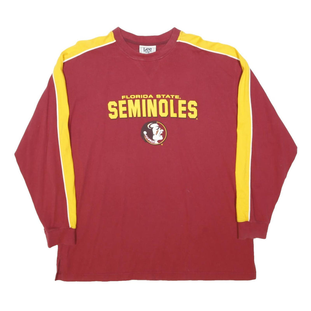LEE Mens Red & Yellow Graphic T-Shirt XL Long Sleeve Crew Neck College Style