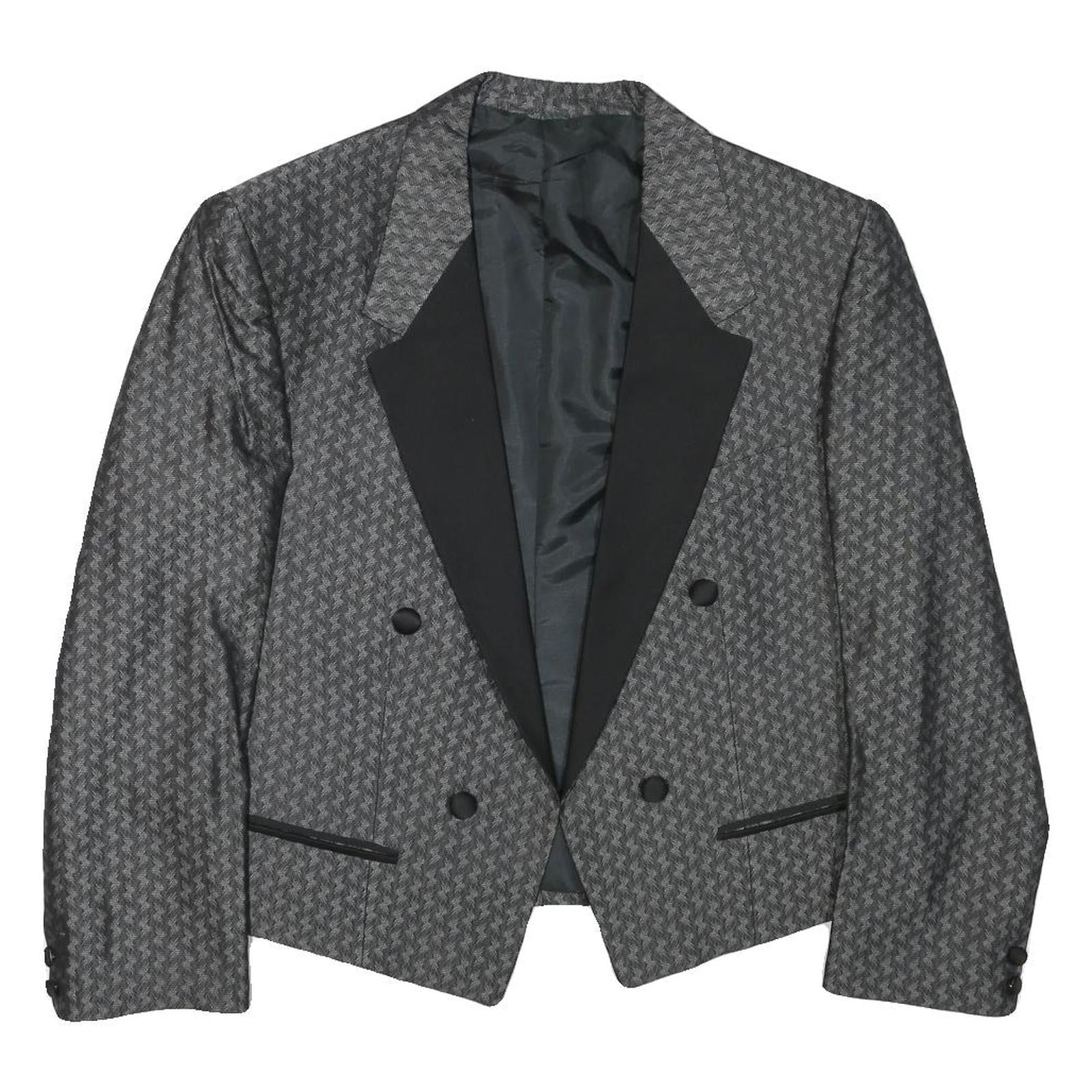Mens Grey Black Houndstooth Tailored Jacket S Polyester Blend Formal Retro
