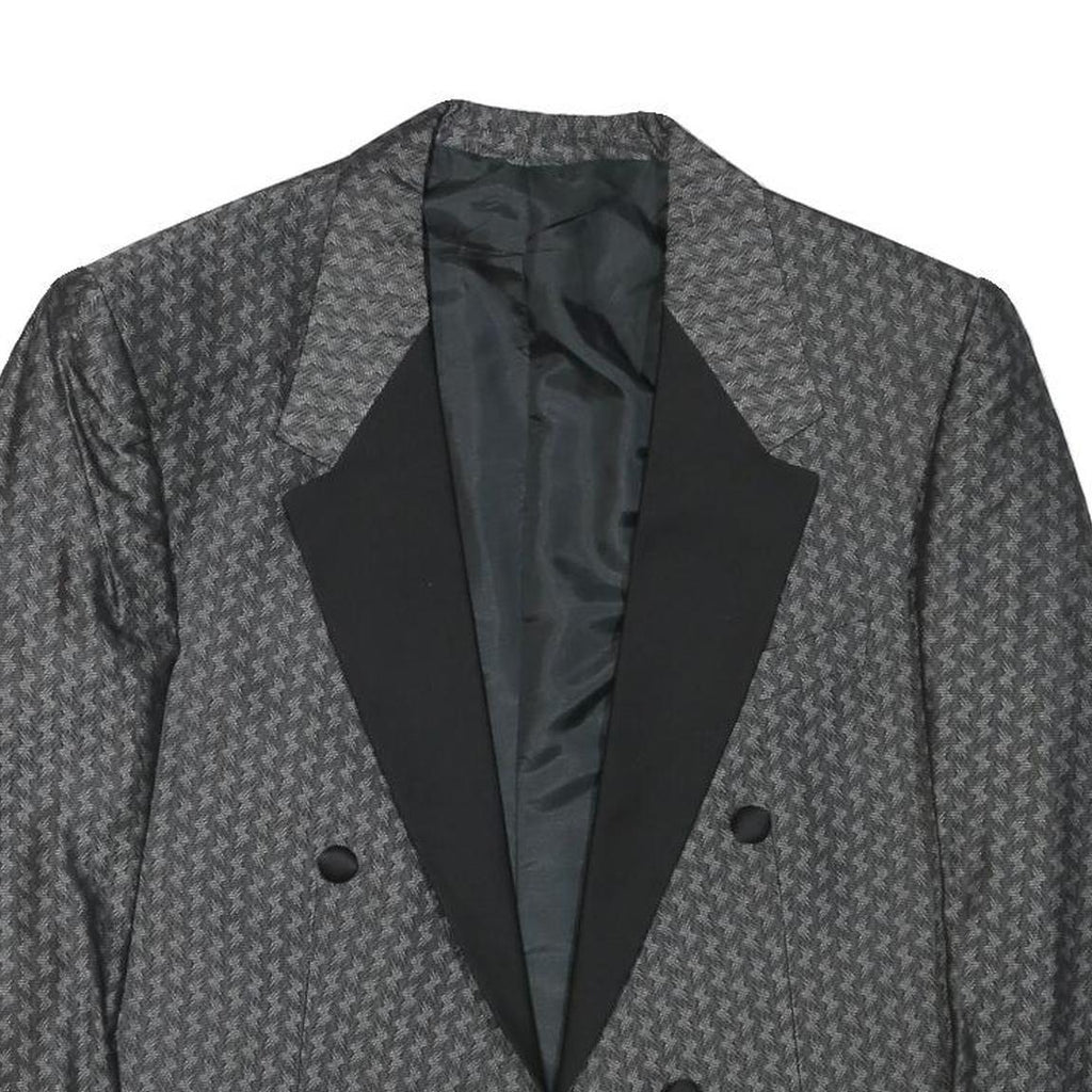 Mens Grey Black Houndstooth Tailored Jacket S Polyester Blend Formal Retro