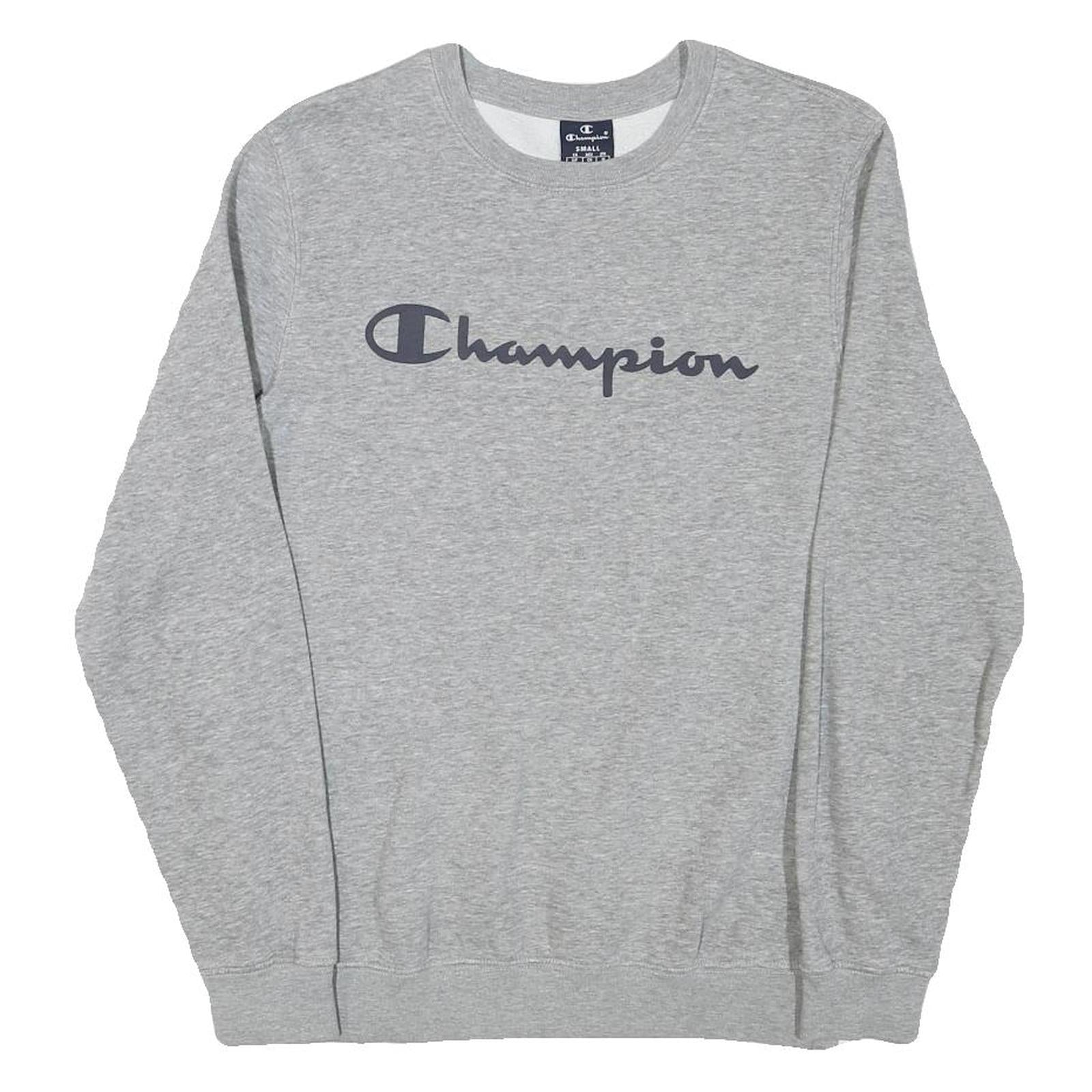 CHAMPION Mens Grey Crew Neck S Cotton Blend Sweatshirt Logo Print Casual