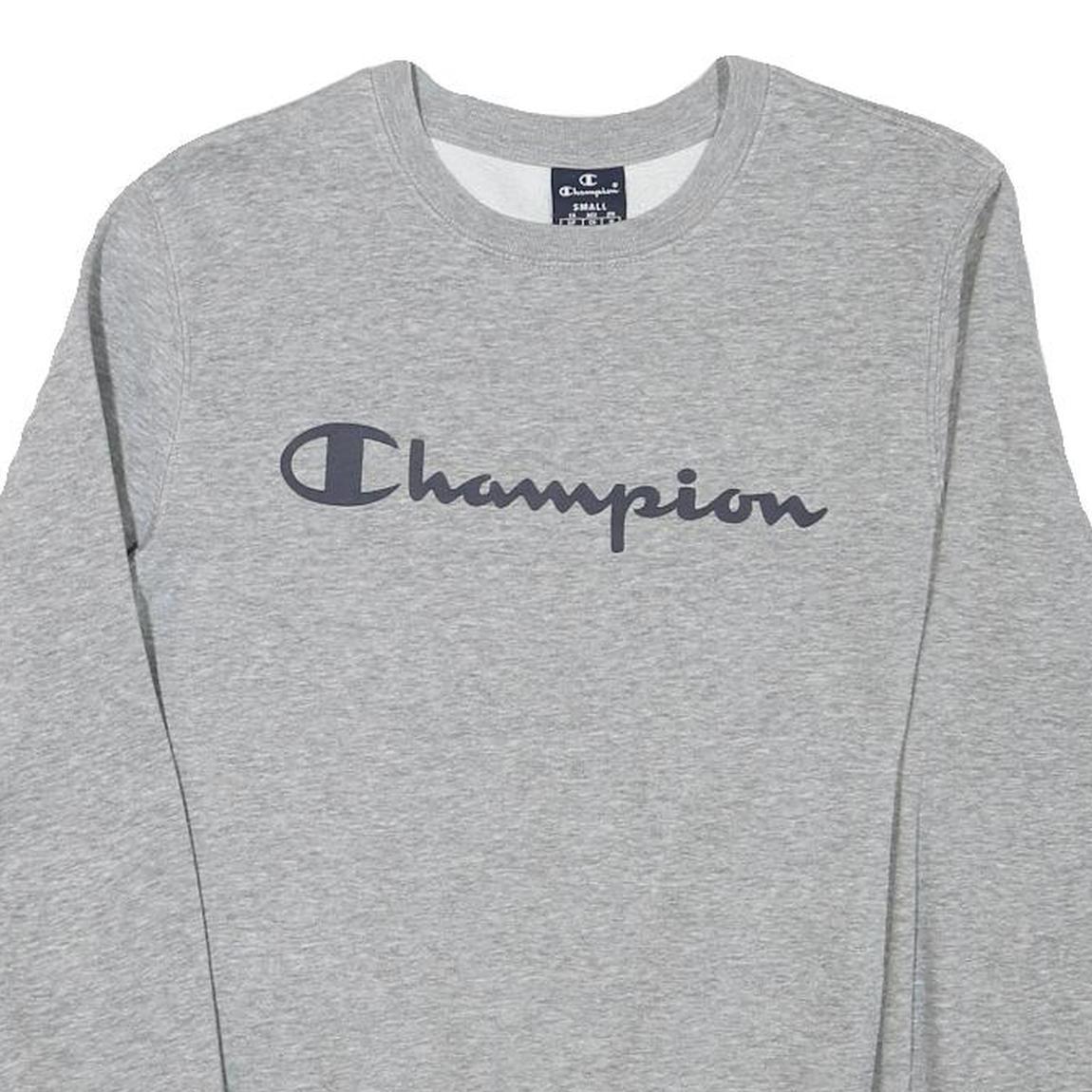 CHAMPION Mens Grey Crew Neck S Cotton Blend Sweatshirt Logo Print Casual