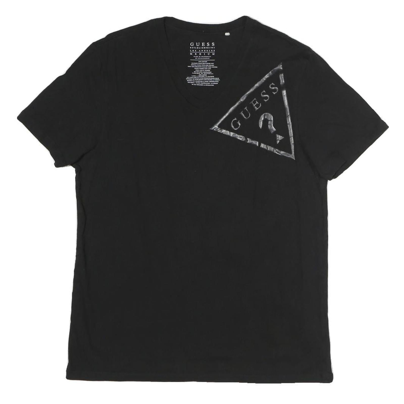 GUESS Mens Black Cotton Logo Graphic T-Shirt M V-Neck Short Sleeve Casual