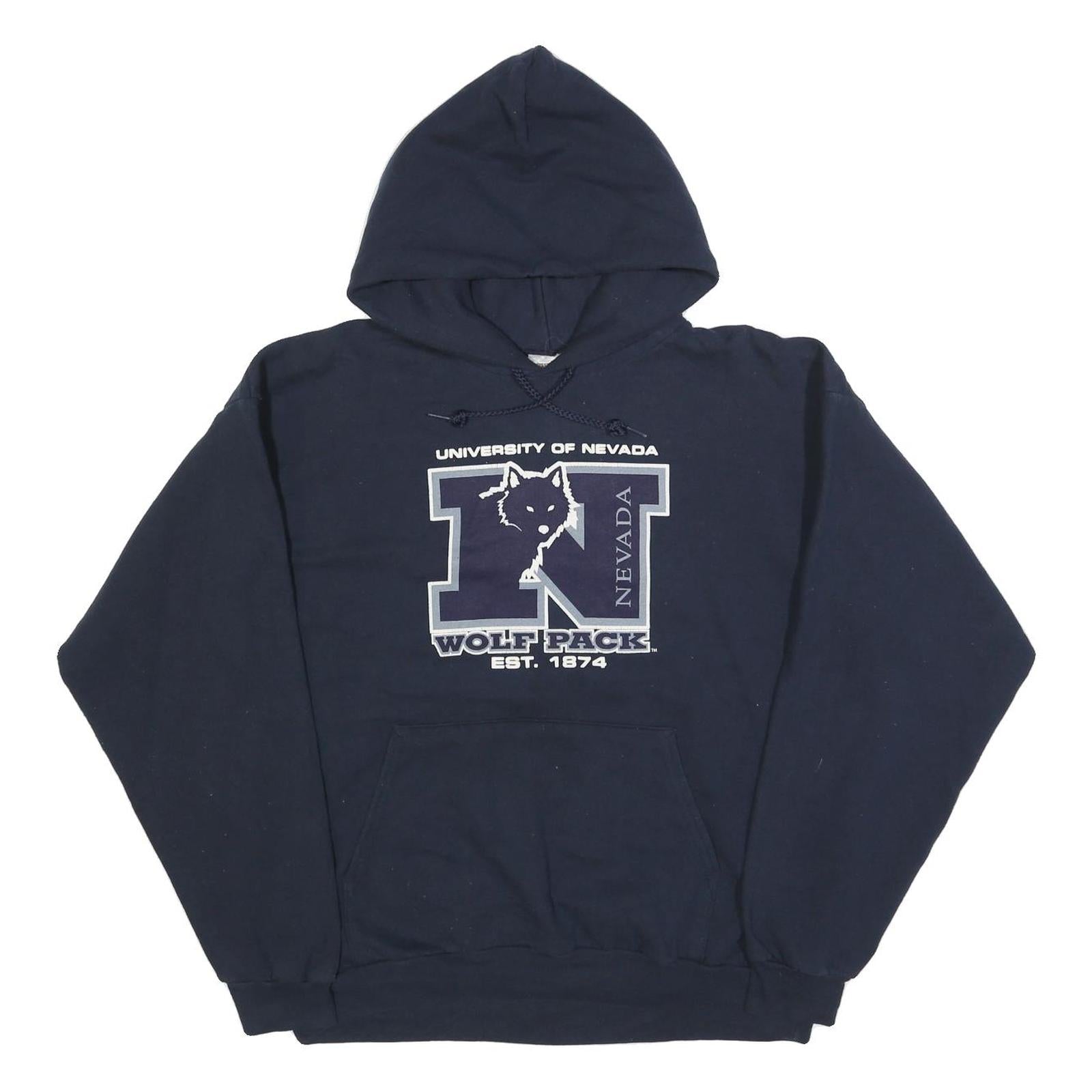 HANES Mens Navy University Of Nevada Wolf Pack Hoodie L Cotton Blend Casual